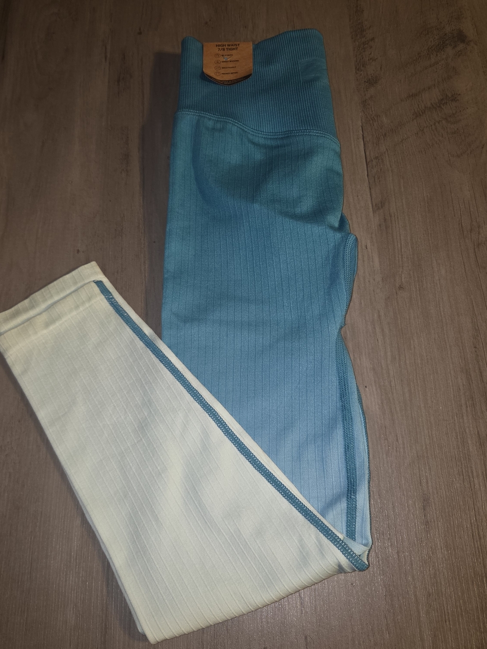 PINK Active High Waist 7/8 Ombre Ribbed Seamless Leggings Teal Size XS